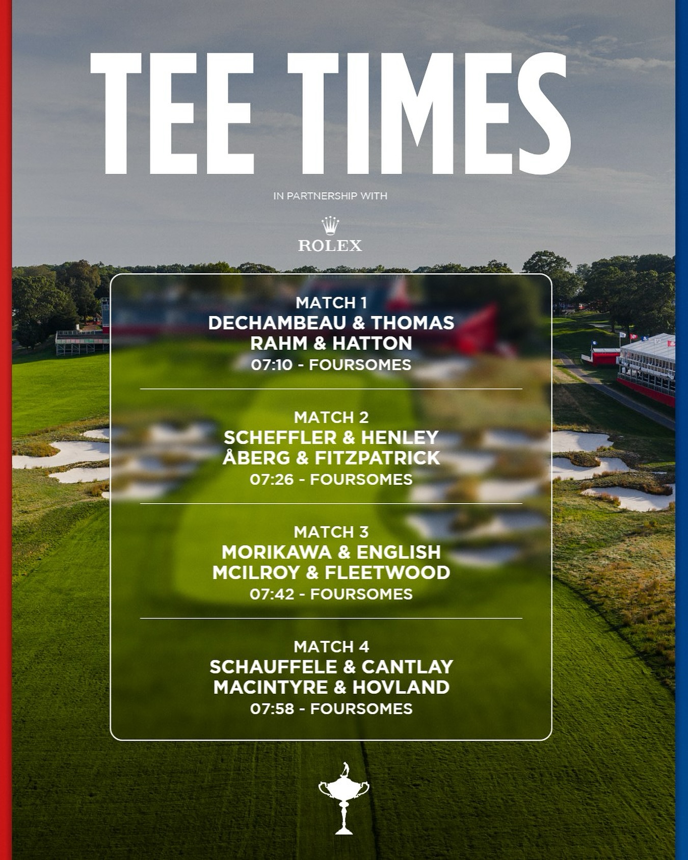 Tee times viernes mañana Ryder Cup 2025