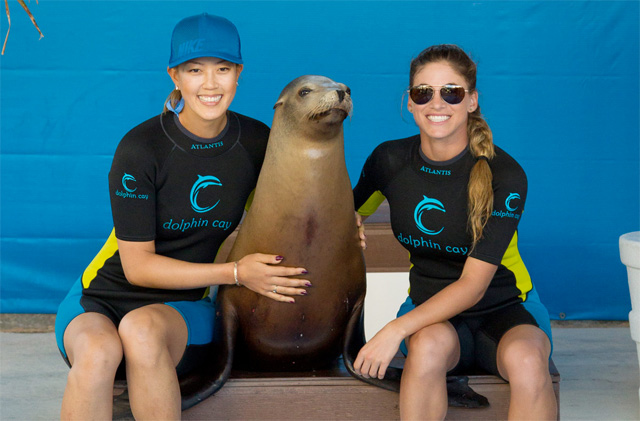 Belén Mozo y Michelle Wie nadando con delfines en Bahamas